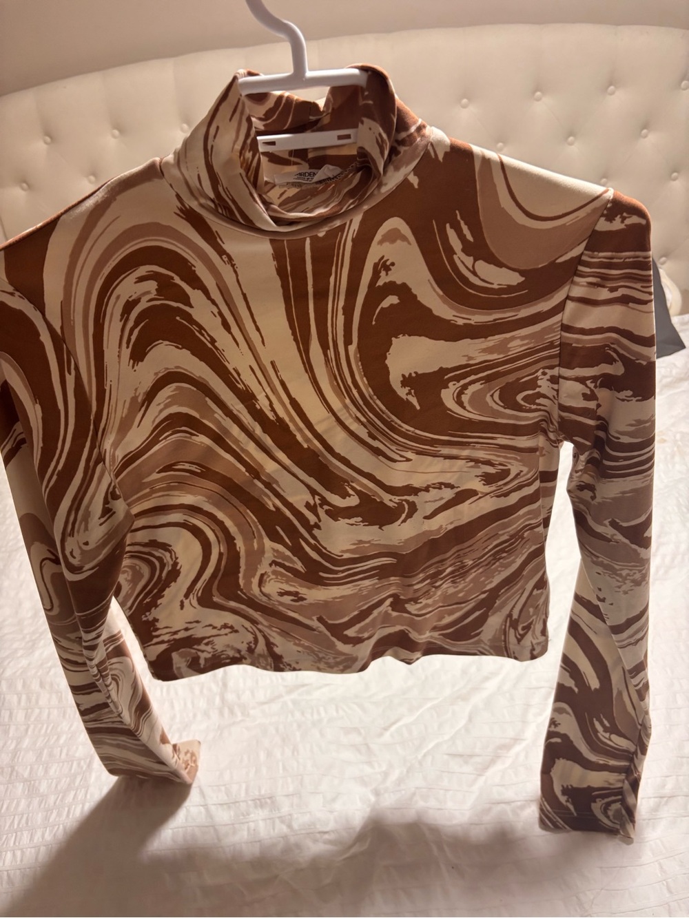 Ardene Brown and Cream Marble-Print Turtleneck Long Sleeve Top